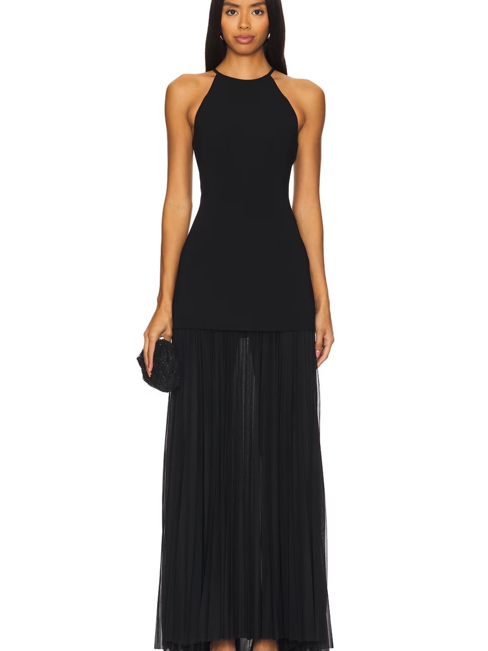 A.L.C. LANA GOWN Black Halter-Neck Pleated Maxi Dress